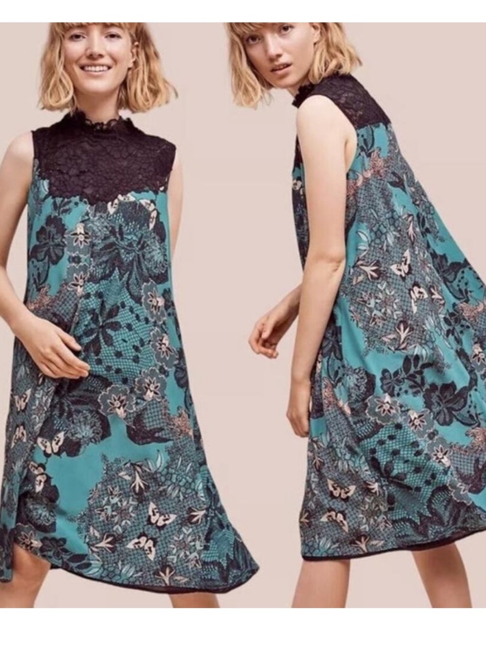 Maeve Lace Collar Boxy Dress Silk Green